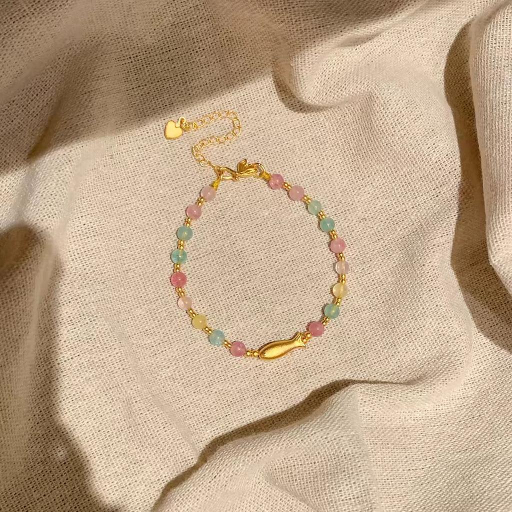 New Chinese rainbow candy imitation tourmaline bracelet niche design sense ancient method small yellow croaker lucky transfer exquisite bracelet