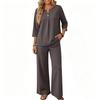 Women's Casual Two-Piece Outfit Set Color 3/4 Sleeve Button Front Top with Wide Leg Pants for Everyday Wear