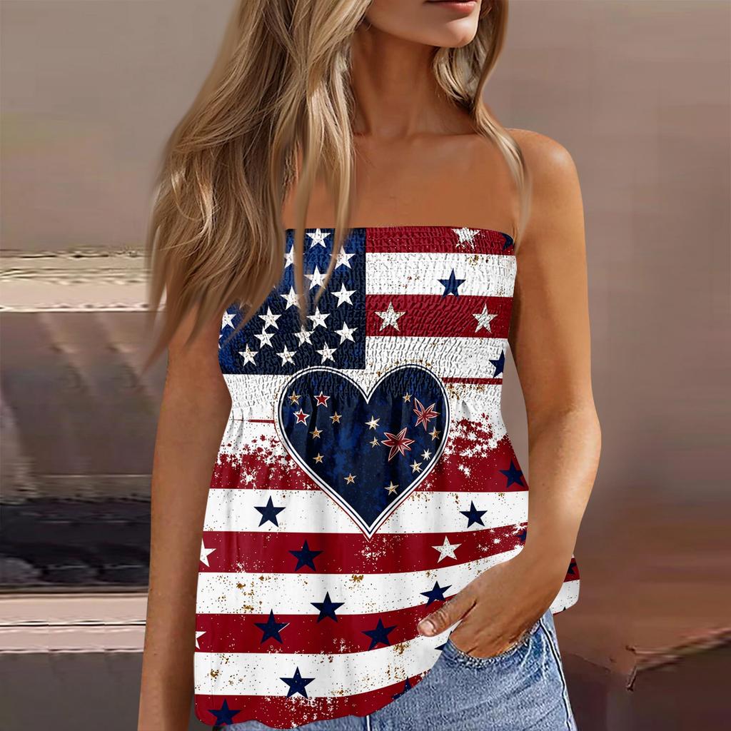 Summer Tube Tops For Women,Cute Sexy Off Shoulder Print Sleeveless T-Shirt