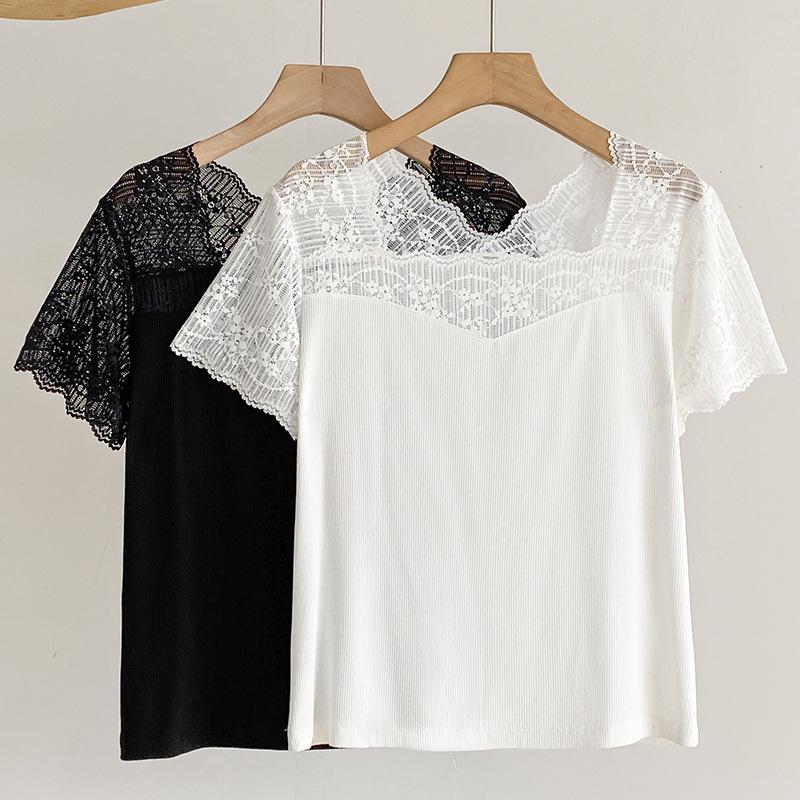 Women's Summer Lace Base Layer Pajama Top - Breathable, Thin, Short Sleeve
