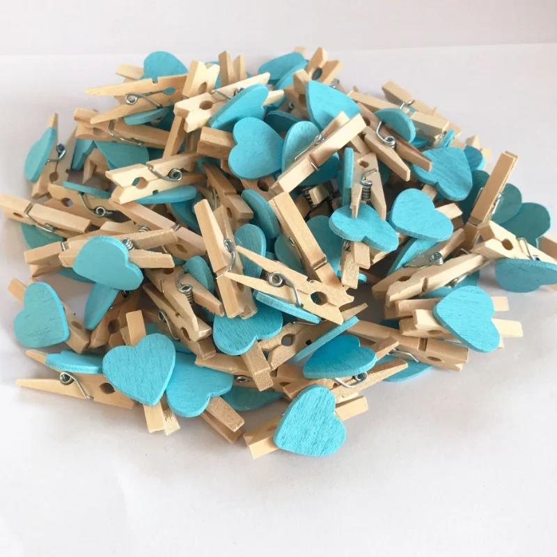 50Pcs 3cm Mini Photo Clip Color Love Wood Creative Home Decoration 2
