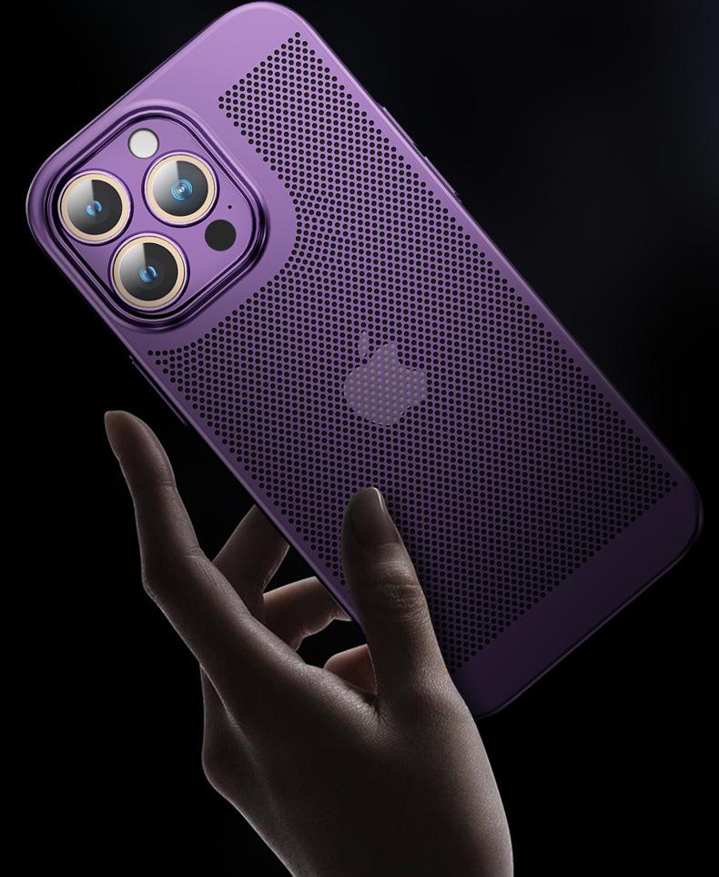 Electroplated Heat Dissipation Phone Case for iPhone 14 Pro Max and 13 with Lens Protection (16 Grid)