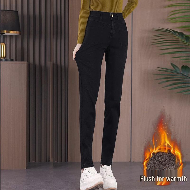

Brand Women s 2025 Autumn/Winter Velvet-Lined Skinny Jeans for Petite Figure 3XL 150-170 jin