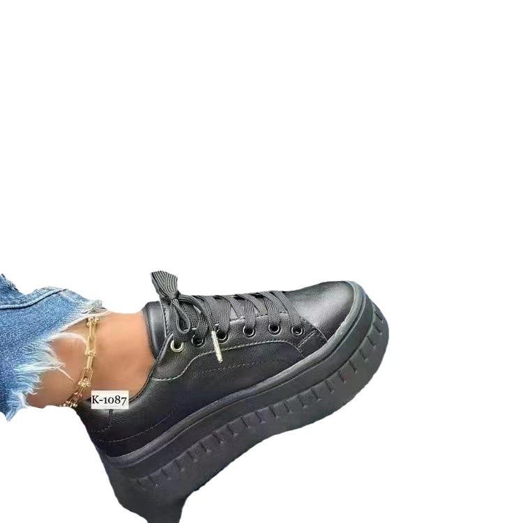 Single Shoes Thick Sole Large Size Lace-Up Little White Shoes Women'S Muffin Bottom Sports Style Solid Color Board Shoes Size 43