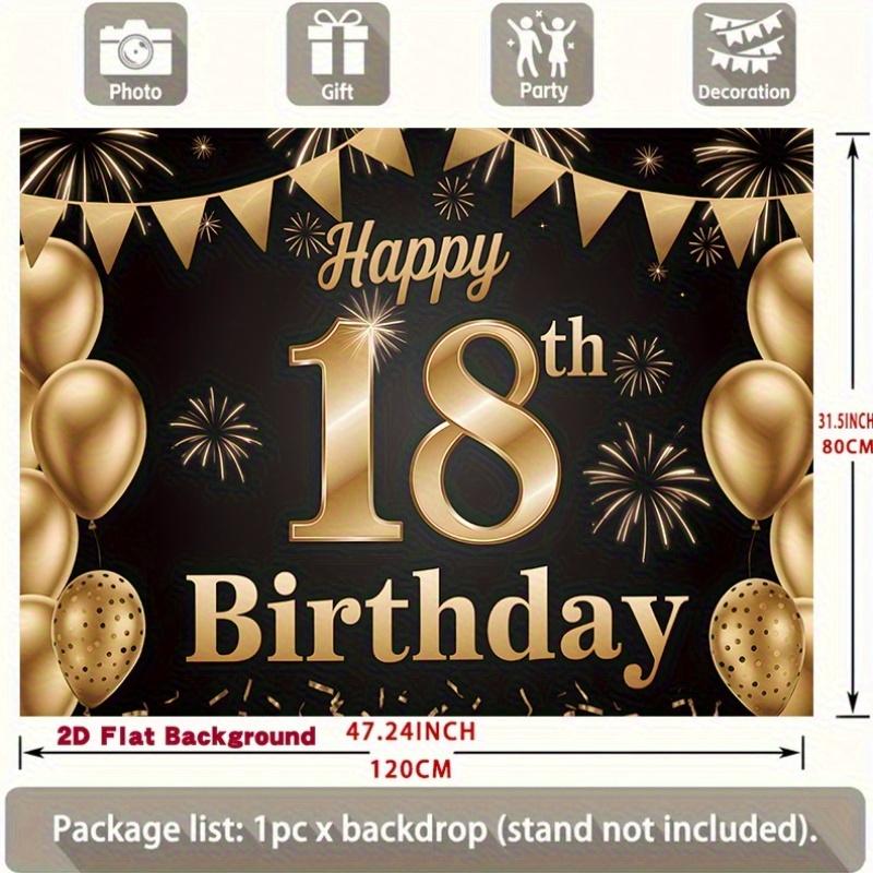 18th Birthday Party Backdrop Gold Black Polyester Banner 229.87 X 179.83 Cm Photo Booth Decoration