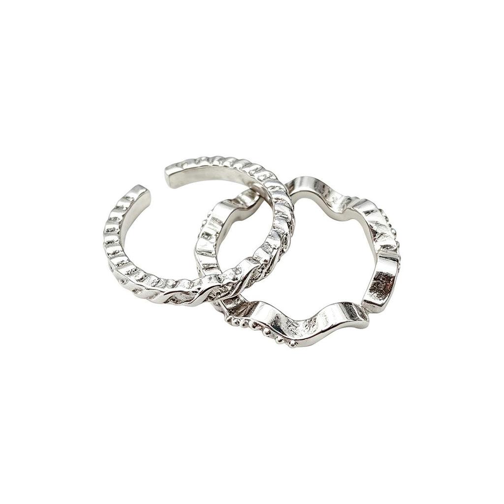 Silver Striped Ring Set of 2 for Women, Trendy Cold Style Ring, Small Niche Simple Band Ring, Open, Unisex, Couple Ring