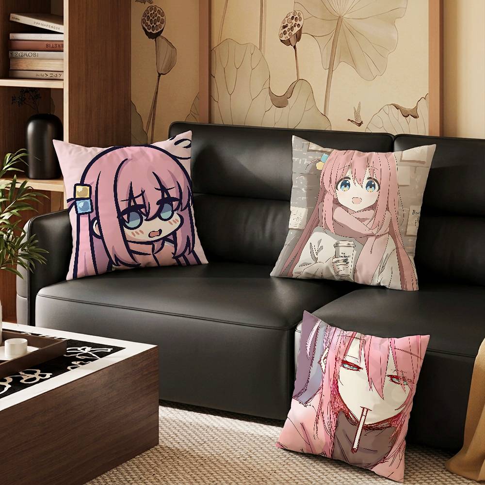 BBocchi The Rock Pillow Case Antidustmite Pillowcase Invisible Zipper Silky Short Plush Sofa Cushion Cover