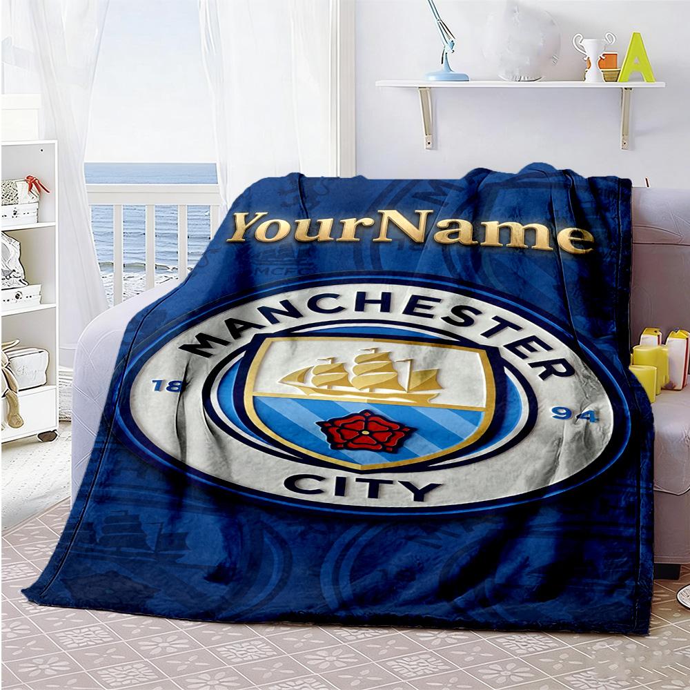 Manchester City Personalized Name Blanket Cozy Personalized Blanket Soft Warm Cozy Great for Livingroom Office Chair Home Decor Nap