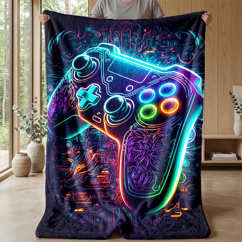 Neon Gamepad Art Theme blanket Lightweight Warm Flannel Blanket Decorative Throw Blanket for Home Decoration