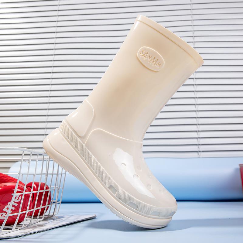 Rain Boots Simple Medium Tube Rain Shoes Women's Thickened Bottom Non-slip Water Shoes High Tube Water Boots Fashion Rubber Shoes Women