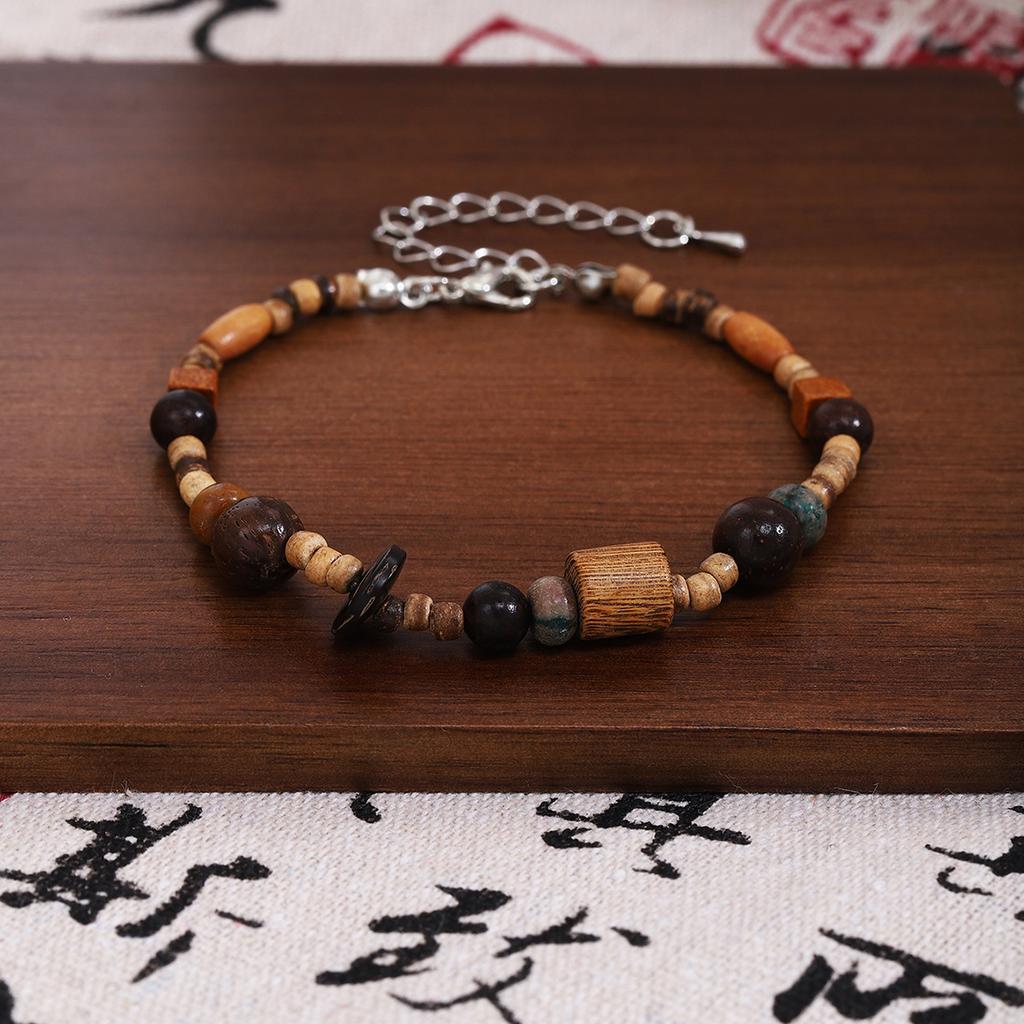 Irregular Retro Wooden Beaded Bracelet, Zen Ethnic Style, High-End Temperament Jewelry Women