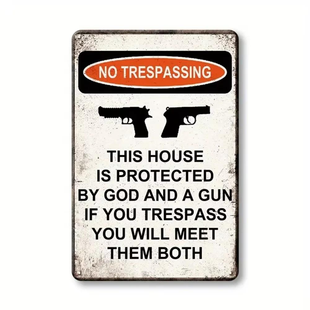 Vintage 1pc Warning Gun Sign This Home Is Protected by God and Guns Rust/Fade Resistant, Easy To Install Indoor/Outdoor Use