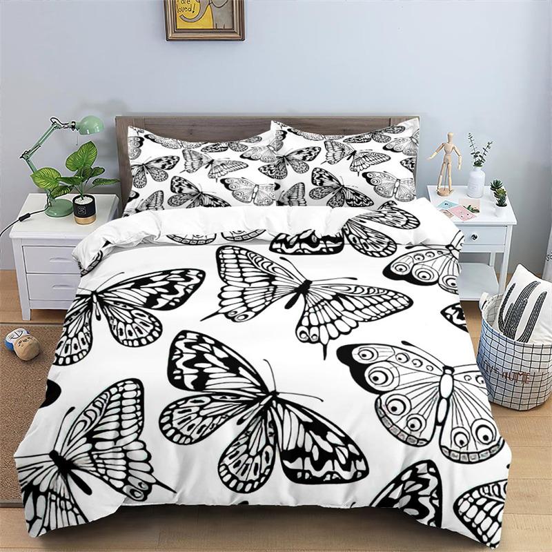 Soft Butterfly Floral Duvet Cover Queen Size For Adults Kids Girls Teens Bedroom Decor Flowers 3D Print Bedding Set Pillowcases