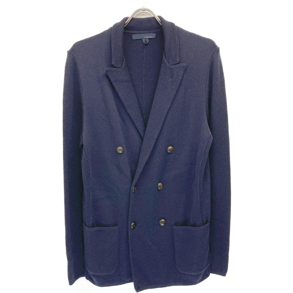 LARDINI JJLJM21 Navy Wool Center Vent Double Breasted Knit Jacket Jacket L NavyUsed