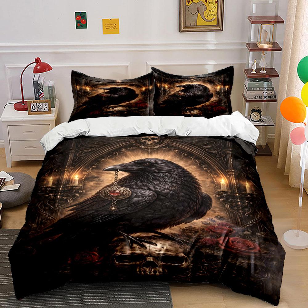 "Raven Skull Gothic Bedding Set" Bedding Duvet Cover Set Duvet Cover Pillowcases (1 * Duvet Cover 2 * Pillowcases, without duvet insert)