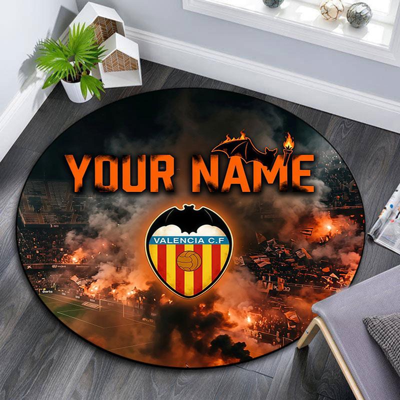 Custom Name,Valencia CF pattern round rug,Carpet Rug for Living Room Bedroom Playroom ,Non-slip Floor Mat,Holiday Gifts and Birthday Gifts.