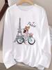 Langarmshirt Y2k Paris Girl mit Fahrrad T-Shirt Damen Lässiges Langarm-T-Shirt Rundhals Oberteil Tee T-Shirt