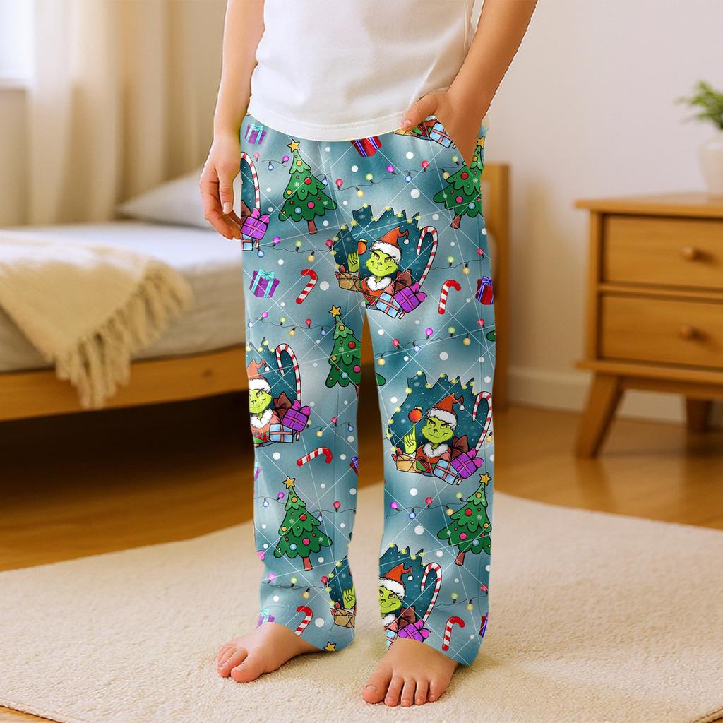 Children's Versatile Christmas  Print Pocket Plush Casual Pants Pajama Pants Home Pants