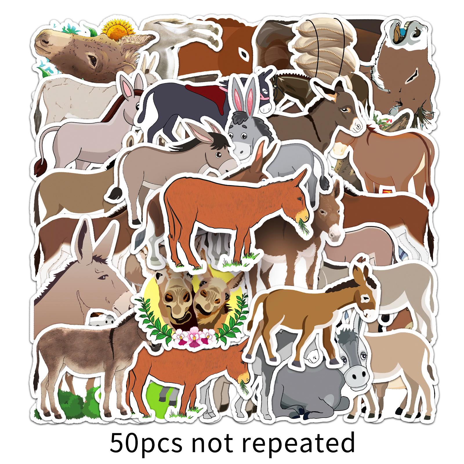 50 Donkey Cartoon Animal Stickers - Waterproof, DIY for Water Cups, Stationery, & Diaries