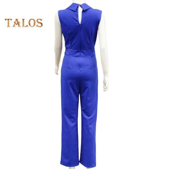 Summer Women Jumpsuit Sleeveless V Neck Slim Fit Button Decor Lace-up Strap Pure Color Wide Leg Formal Business Style Commuting Jumpsuit