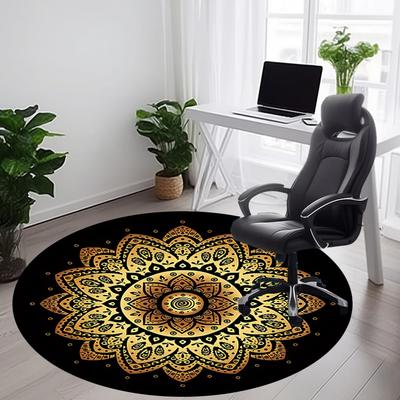 1pc Golden Mandala Chair Carpet for Office, Round Non Slip Durable Large Size Office Carpet, Suitable for Office