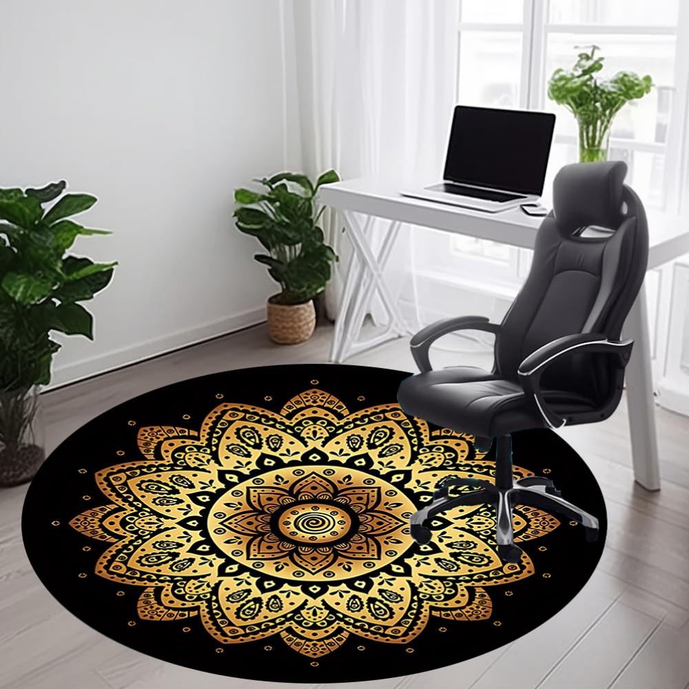 1pc Golden Mandala Chair Carpet for Office, Round Non Slip Durable Large Size Office Carpet, Suitable for Office