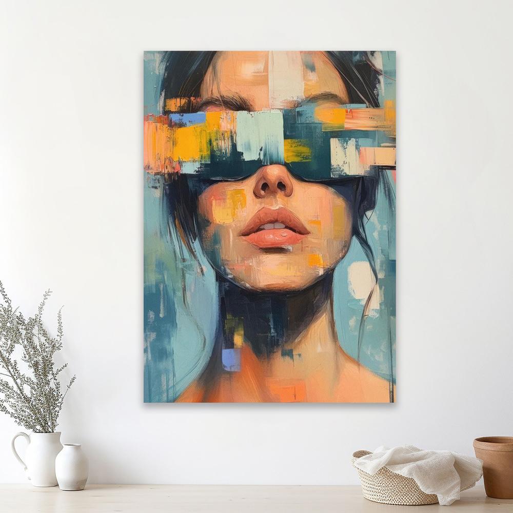 Abstract Modern Portrait Art Print Poster Vibrant Female Face with Colorful Blocks Canvas Painting Contemporary Wall Art Decor