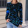 Women's Fashionable Casual Floral Retro Print Pleated Comfortable Round Neck Loose Long Sleeve T-shirt Top