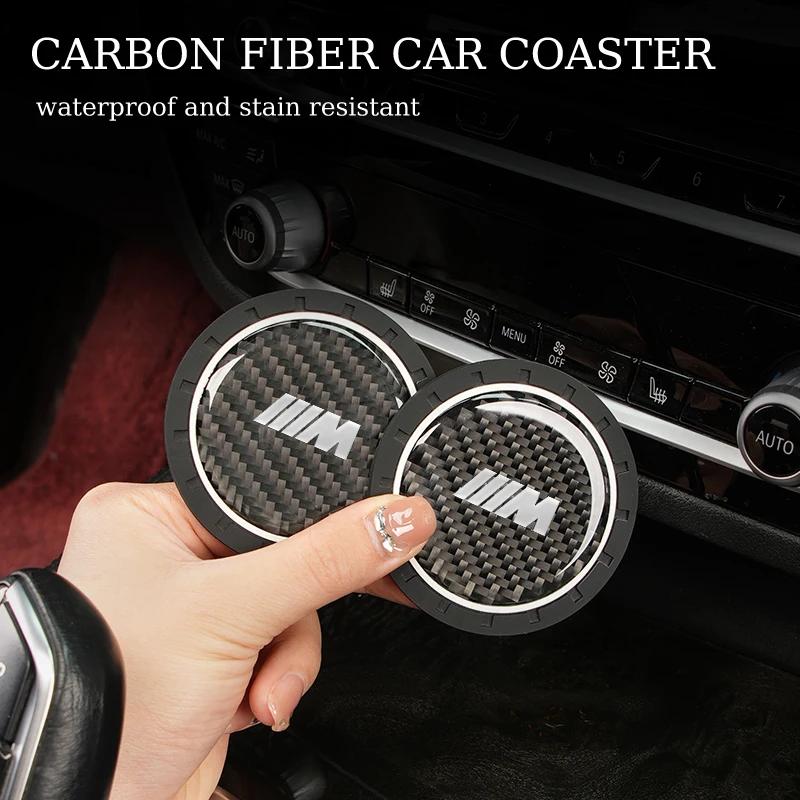 LPTJD1 2026 Car Sticker 2PCS Car Drip Coaster Carbon Fiber Anti-slip Mat For BMW X1 X2 X3 X4 X5 3 Series 5 Series F10 F15 F25 F48 F20 G