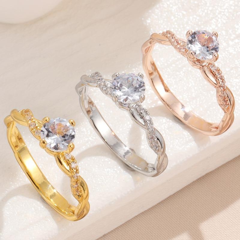 3 Kolory Twist Klasyczny Pierścionek Zaręczynowy Ślubny ze Sztucznym Cyrkoniem dla Kobiety Dziewczyn Prezent Pierścionki