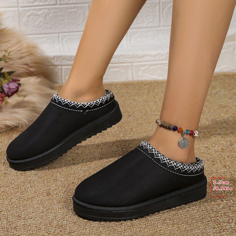 Snow boots women's new winter velvet warm thick soles without heel bag head fluffy half slippers cotton shoes