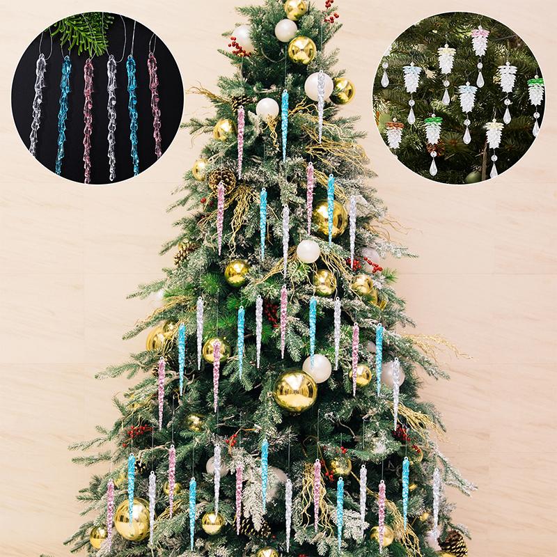 Clear Acrylic Christmas Tree Decorations Christmas Hanging Ornaments Snowflake & Icicle Hanging Decor New Year Party Decorations