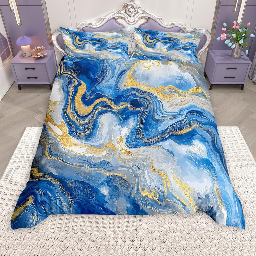 Homewish Chic Marble Duvet Cover Set, Aesthetic Watercolor Artwork Comforter Cover Set, Colorful Marbling Bed Set