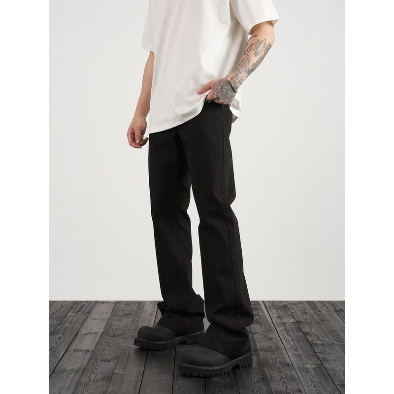 Black of Exit American-Style Stretchy Slim-Fit Flared Twill Pants High Street Commuter Black Casual Pants