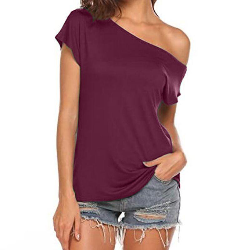 Milk Silk Brushed Niche Design Summer New Arrival off-Shoulder Tops off-Shoulder Slimming Boat-Neck Short Sleeve T-shirt for Women