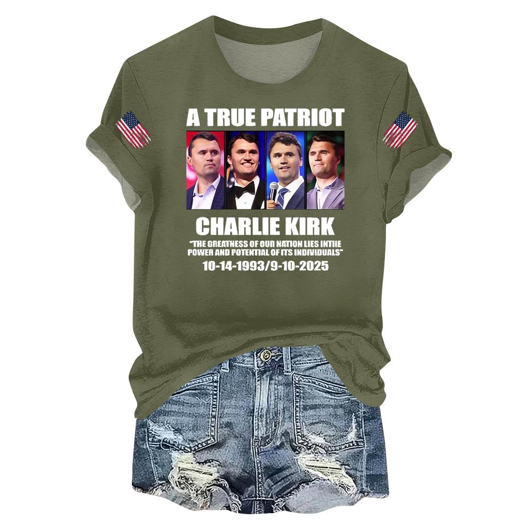 Women's Casual Printed T-shirt Round Neck Pullover Short Sleeve Top