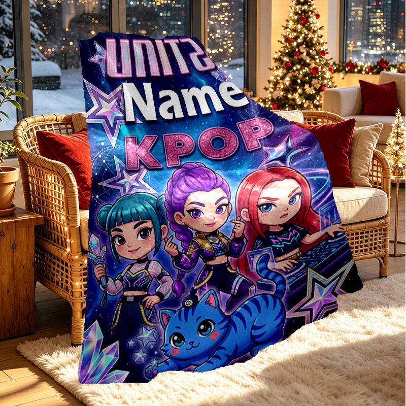 Custom Name Personalized Demon Hunters Kpop Print Blanket, Home Decor, Bedroom, Sofa, Camping, Couch, Gifts for Birthday Christmas