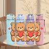 1PC Hugging Heart Teddy Bear 750ml Color Plastic Sports Water Bottle Leakproof Flip Straw Lid Suitable for Sports Office Home Use
