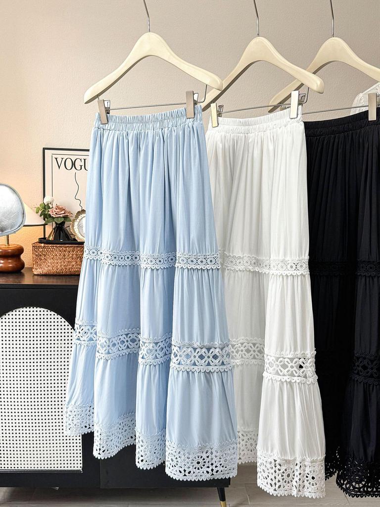 Elegant Hollow Crochet Patchwork A-Line Skirt - Spring/Summer 2026 Collection.