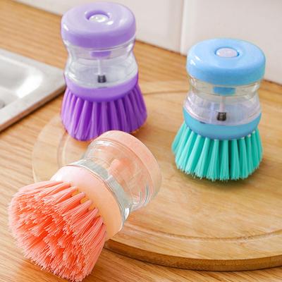 Olla de Lavado de Cocina Cepillo para Platos con Dispensador Llenado de Líquido Presionando No Daña la Olla Cepillos de Limpieza Automática