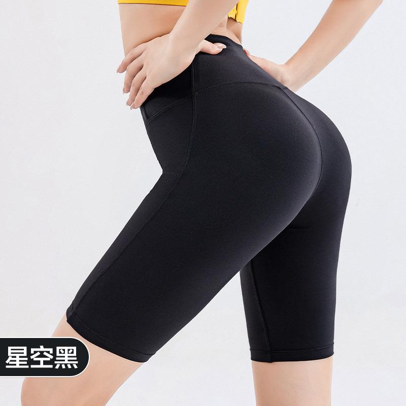 Sports shorts yoga pants 2025 lycra nude feeling no embarrassment line high waist hip lift exercise five points running fitness cycling shorts women