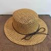 Sun Protection Straw Boater Hat Breathable Mesh Flat Top Beach Hat Handwoven Sun Cap  Resort Wear
