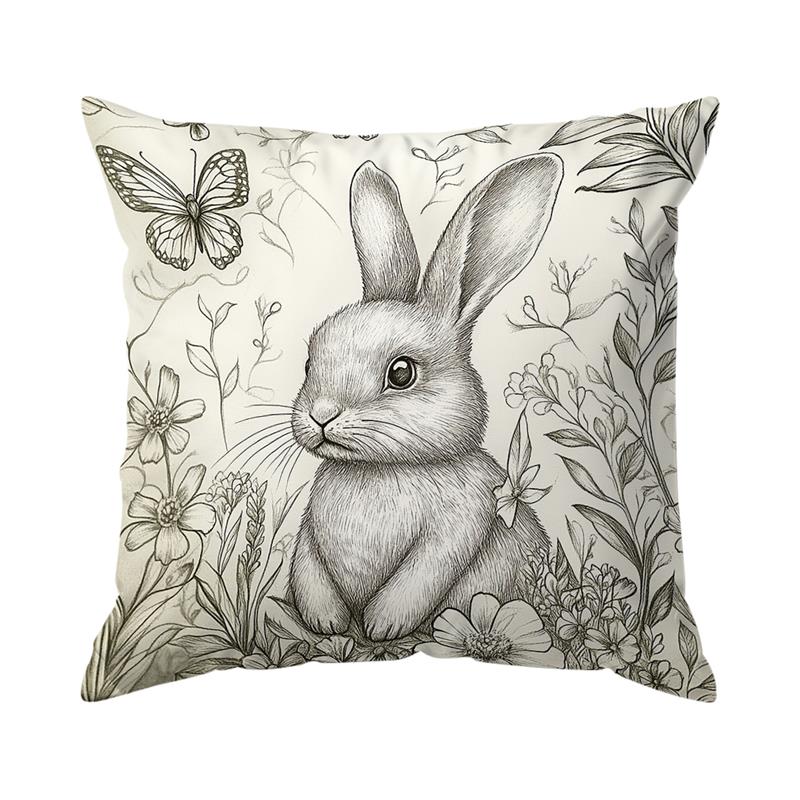 1 Pc Easter Day Cushion Cover Retro Bunny Pillow Cover Easter Rabbit Pillowcase Home Decorative Throw Pillow Case 45X45Cm