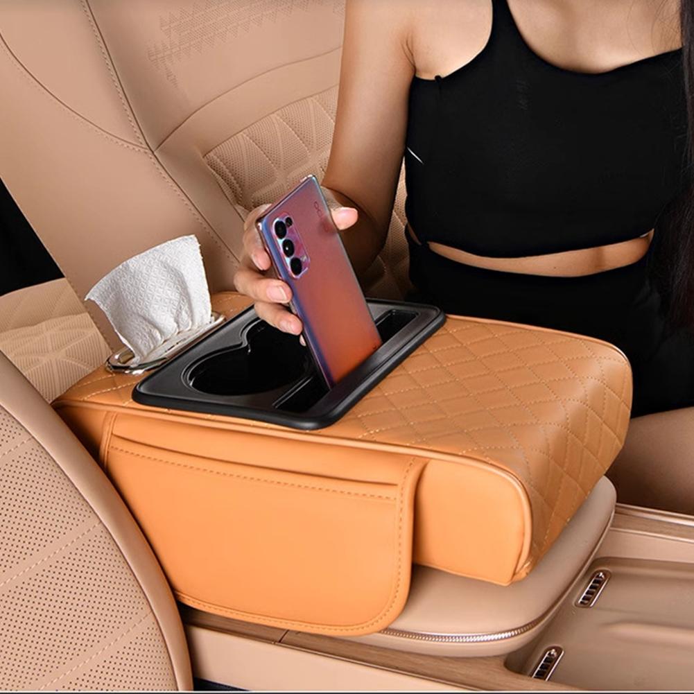 Car Armrest Heightening Pad Car Armrest Box Pad Uto Amrest Pillow Cover Pad For All Seasons With 2 Cup Holder