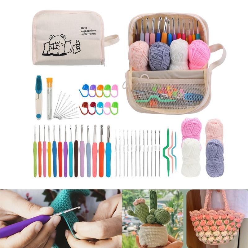 14 Stück Ergonomische Häkelnadel 12 Stahlhäkelnadel und Häkelgarn-Set Reise Strick Häkelzubehör für Anfänger