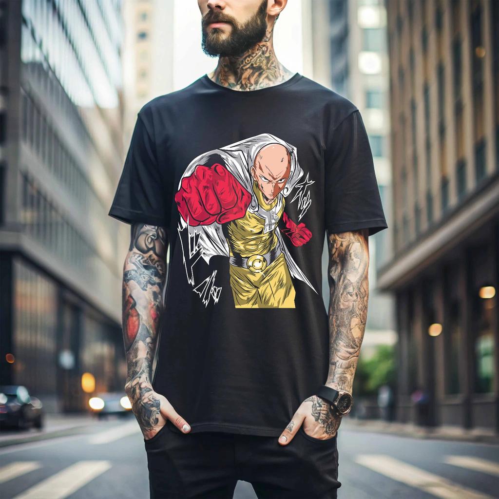 100% Cotton TOPS UNISEX TEES MENS WOMENS SAITAMA One Punch Man T-Shirt Horror Anime Manga Gifts Black Shirt All Size 095