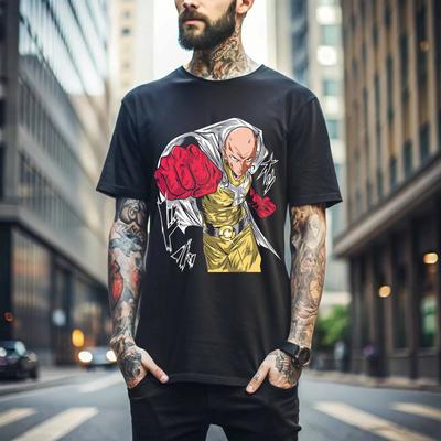 100% cotone TOP UNISEX T-SHIRT UOMO DONNA SAITAMA One Punch Man Maglietta Horror Anime Manga Regali Maglietta Nera Tutte le Taglie 095