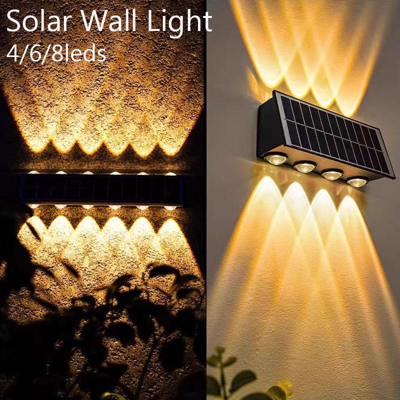 Zewnętrzny Reflektor 4/6/8 LED Solarna Lampa Ścienna Oświetlenie Górne i Dolne Zasilany Słońcem Wodoodporny Lampa Uliczna na Balkon Podwórko