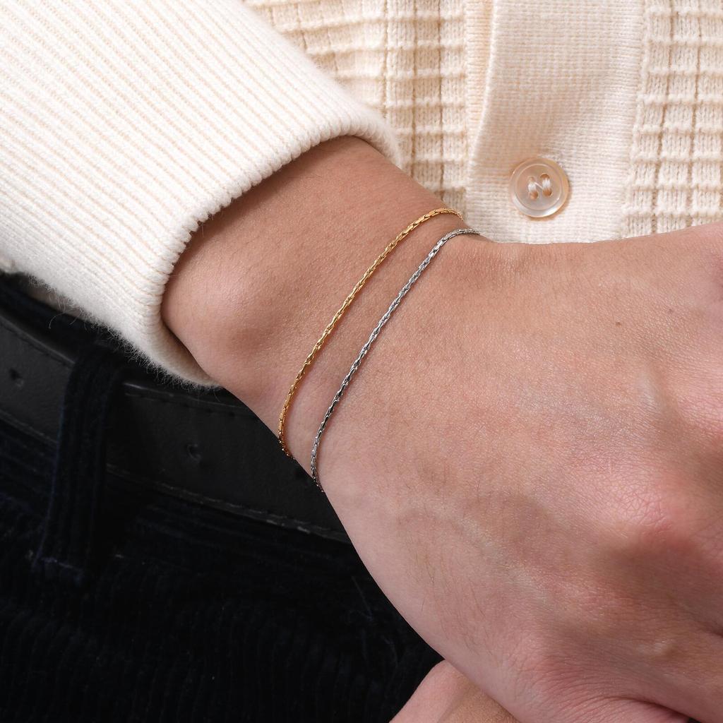 Vnox Slim Handmade Link Chain Bracelets for Men Boys, Adjustable Stainless Steel Stackable Links Wristband