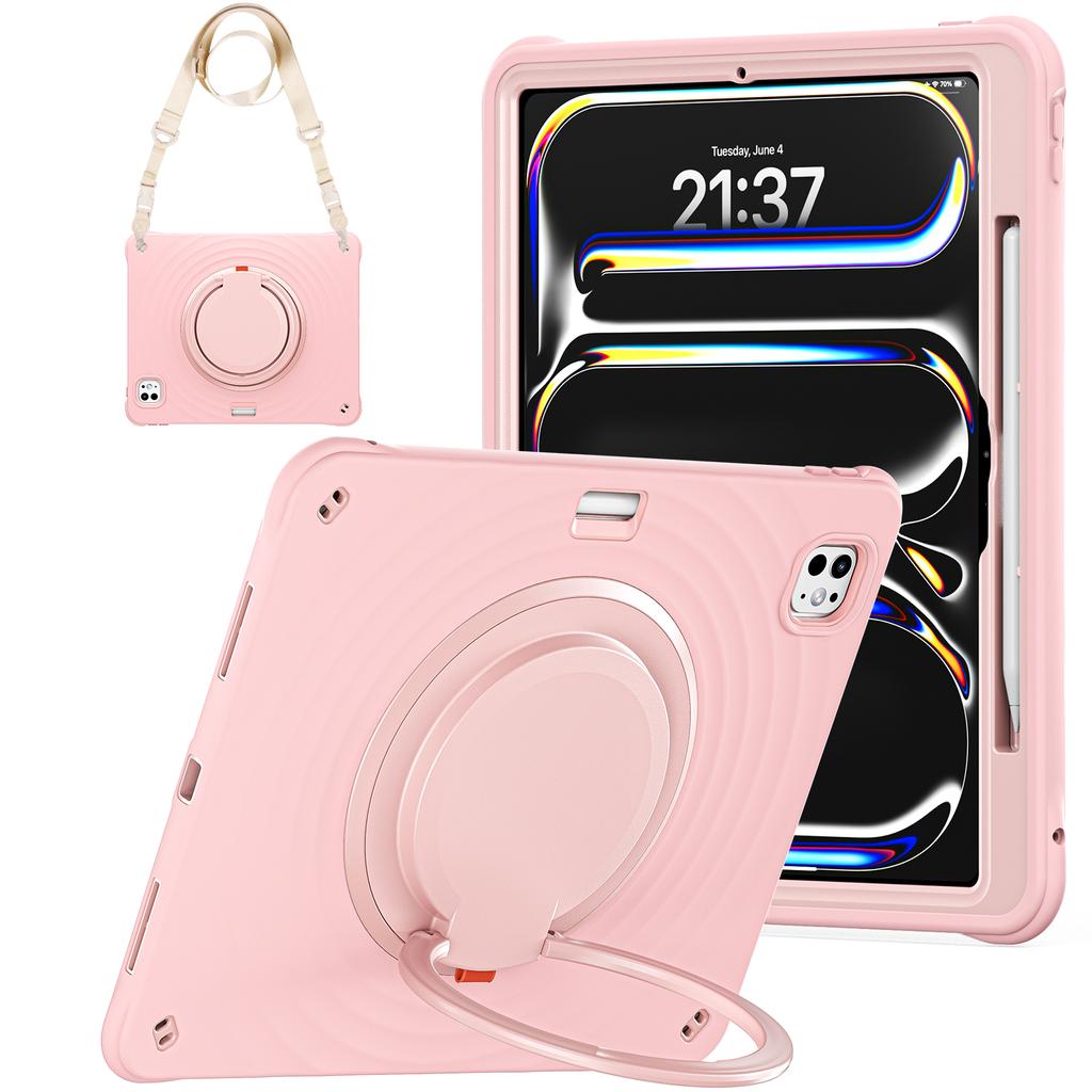 For iPad Pro 13 (2024) Case with Shoulder Strap Kickstand PC+Silicone+TPU Tablet Cover